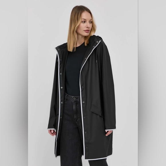 Rains Jackets & Blazers - NWT $140 Rains Long Jacket Reflective Raincoat Sz Small Black Unisex